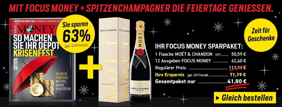 12 x FOCUS Money + Moet Champagner für 41,80 €