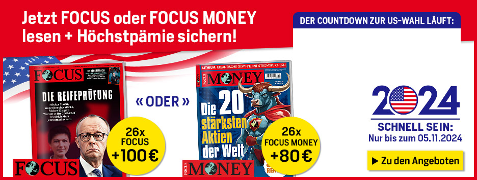 26 Ausgaben FOCUS oder FOCUS MONEY bestellen + Verrechnungsscheck - Countdown